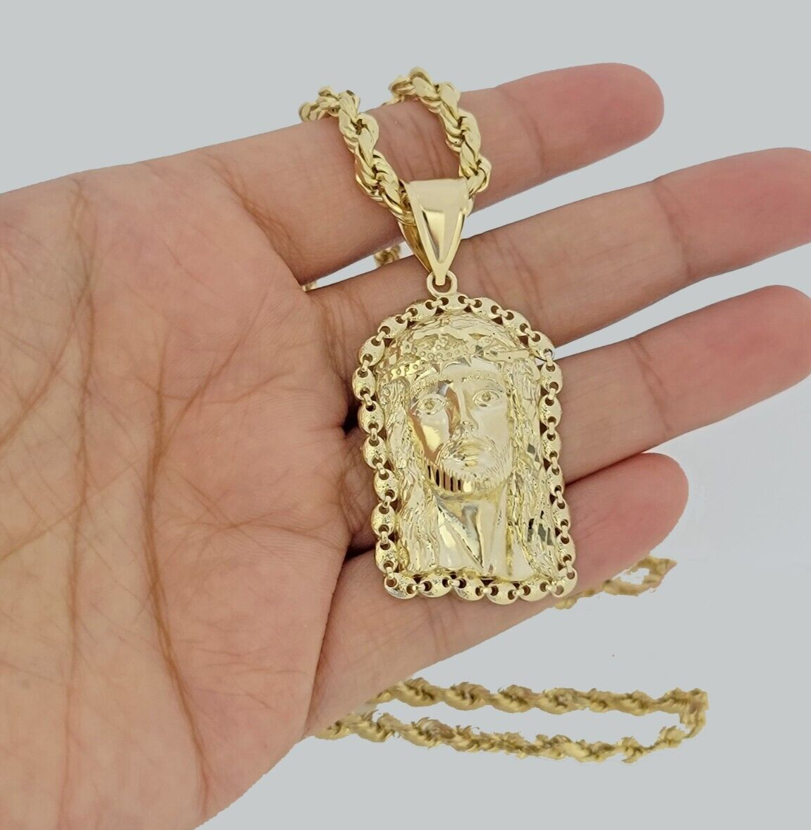 10kt Gold Rope Chain Jesus Head Charm Pendant 5mm 18-28 Inches Necklace SALE NEW