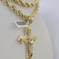 10k Yellow Gold Rope Chain Jesus Cross Charm Pendant 18-30'' Inch 8mm  Necklace