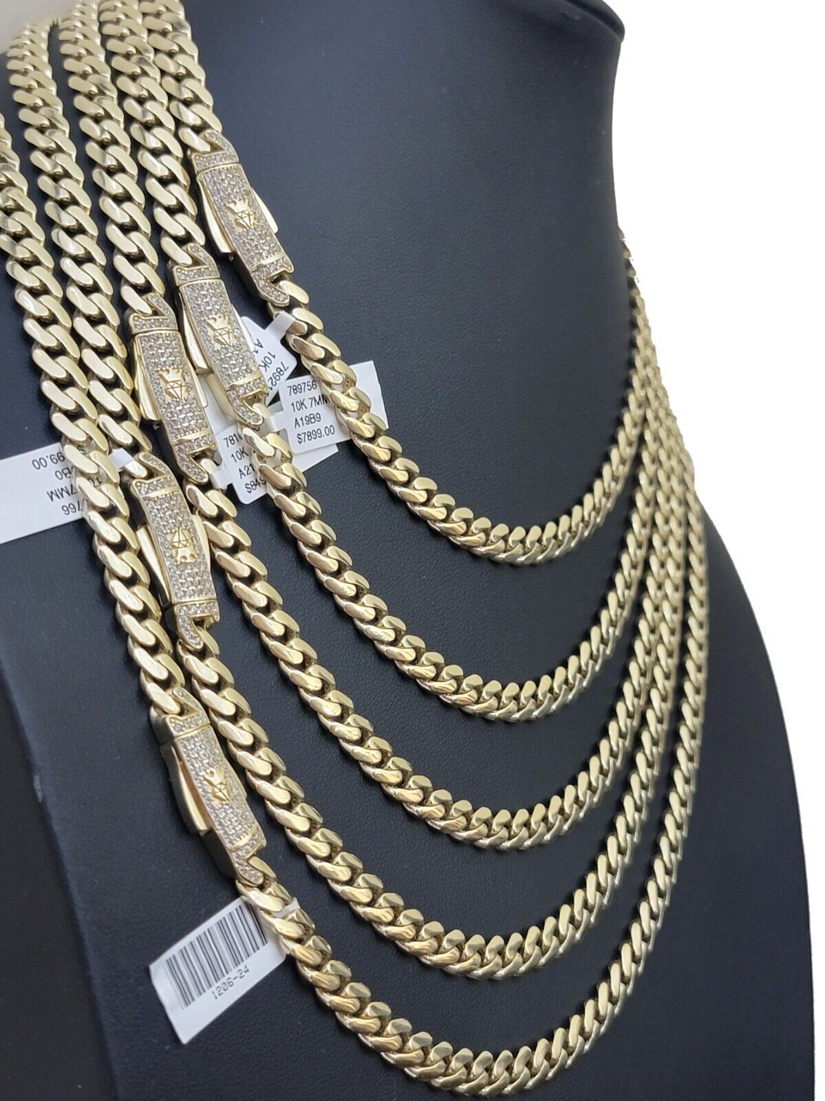 Real 10k Gold chain Cuban Link Monaco necklace 7mm 16-30 Inches CZ Box Lock 10KT