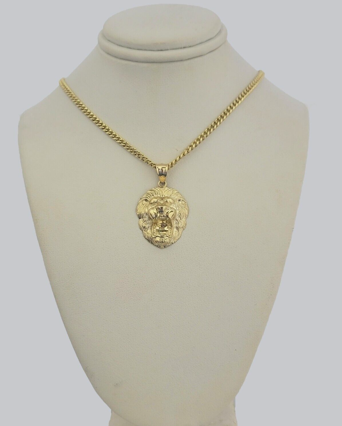 10kt Gold Miami Cuban Chain Lion Head Charm Pendant 3mm 16-28 Inch Necklace SALE