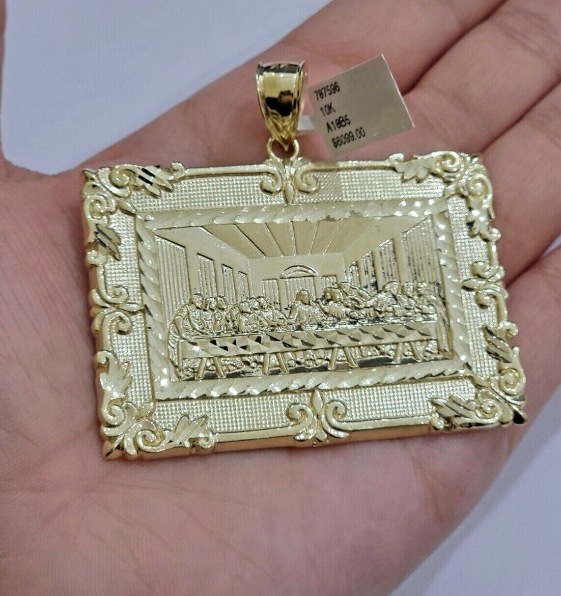 Real 10k Gold Pendant Charm Last Supper Square Jesus 10kt Yellow 1.5-3 Inch SALE