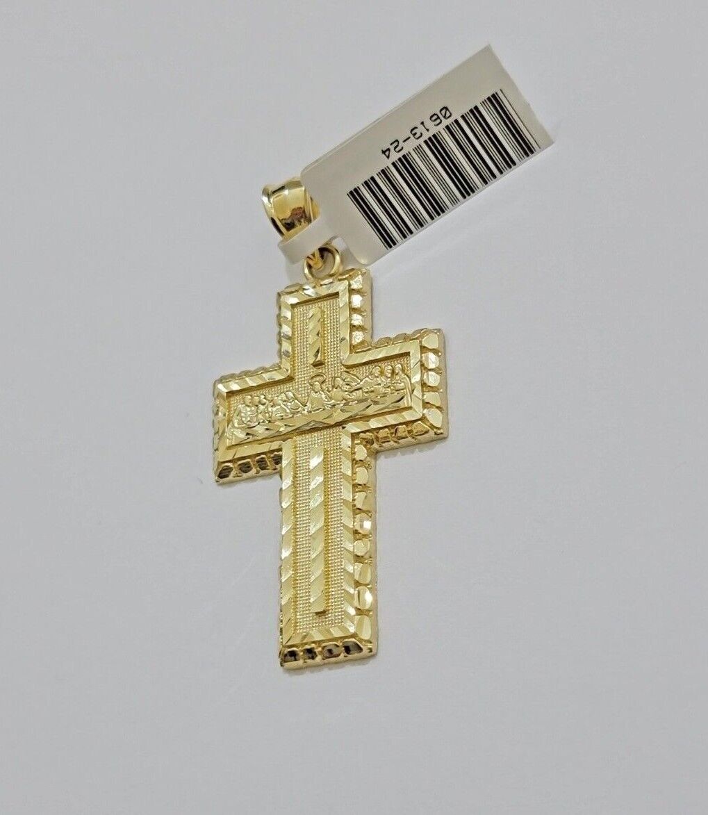 10k Yellow Gold Rope Chain Last Supper Cross Charm Pendant 18-28'' Inch Necklace