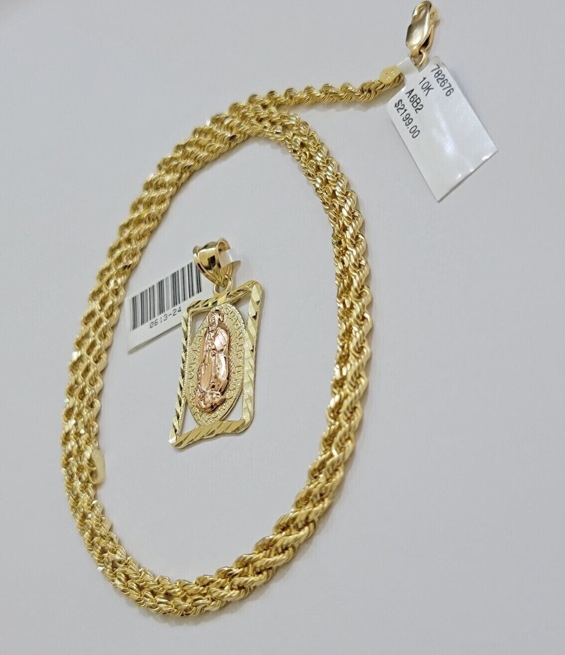 10kt Yellow Gold Rope Chain Virgin Mary Charm Pendant 18-28 Inches Necklace SALE