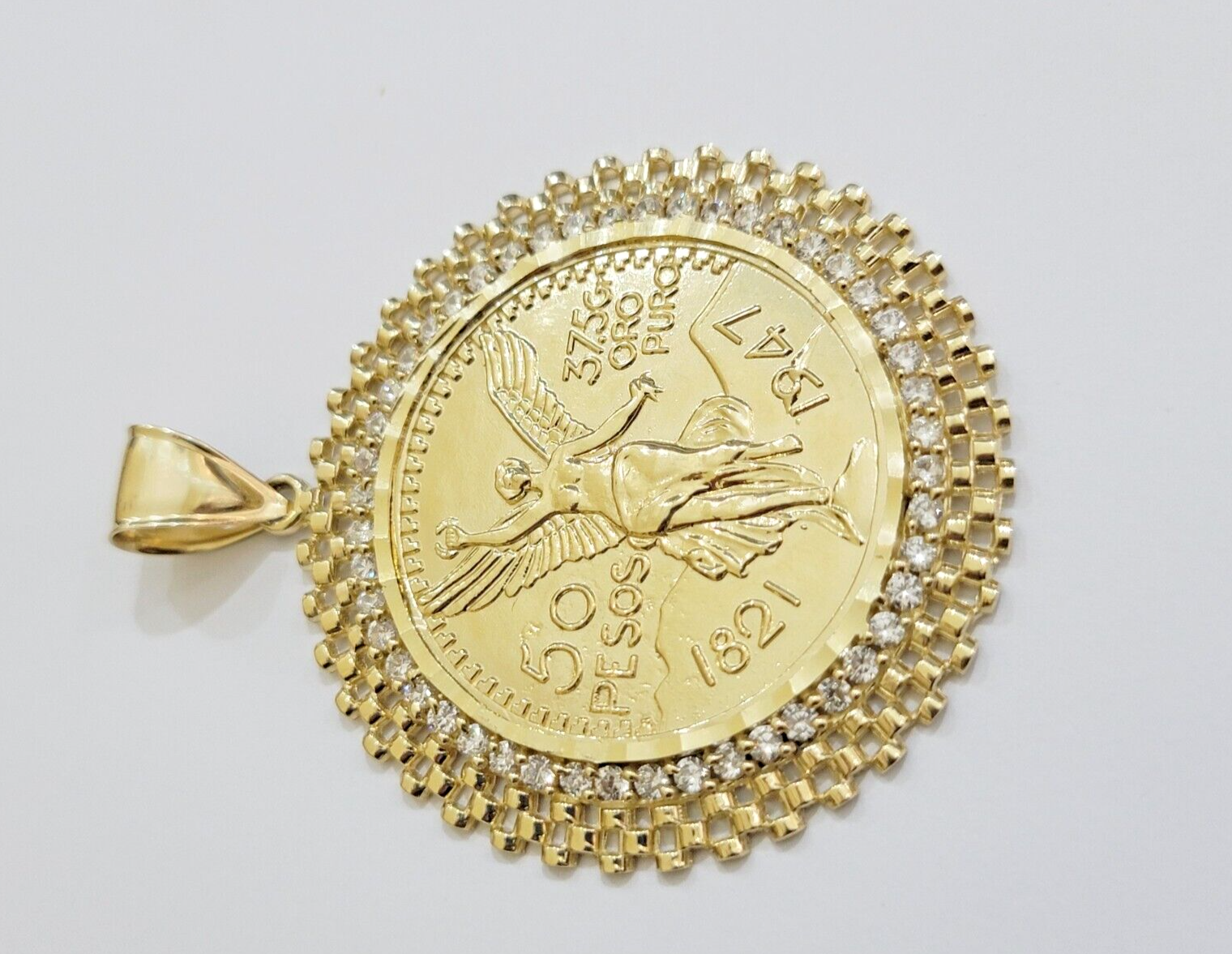 10kt Gold 1947 Mexican Centenario Coin Charm Pendant 50 pesos With 10k Bezel NEW