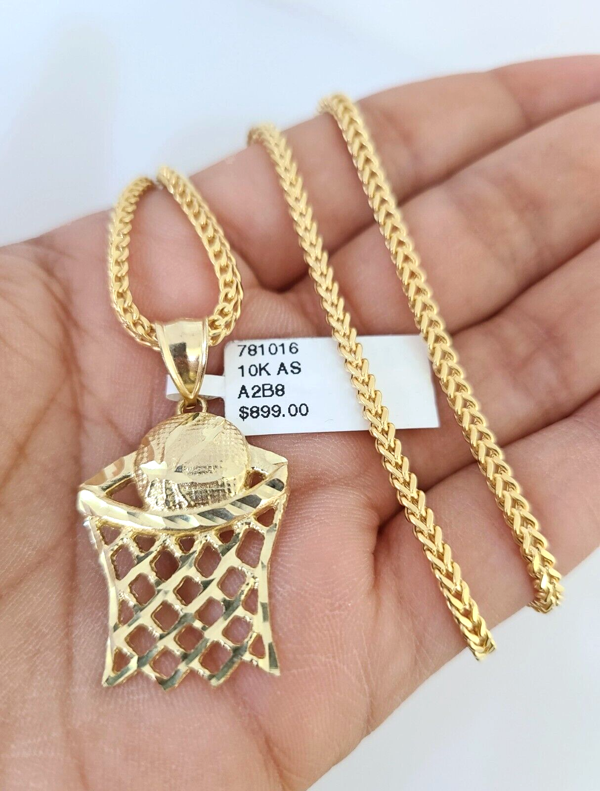 10k Gold Franco Chain Basket Ball Charm Pendant 2.5mm 18-24 Inches Necklace