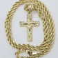 14k Gold Rope Chain Necklace Cross Charm Pendant Set 16-28" inch 3mm , Real 14KT