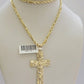 10kt Gold Milano Rope Chain Nugget Cross Charm Pendant Set 18-24'' Inch Necklace