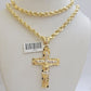 Real 10k Gold Rope Chain 22 inch Jesus Cross Charm Pendant Set 5mm Necklace Mens