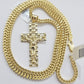 Real 10k Gold Cross pendant Franco chain SET 3mm Necklace & Jesus Charm Men's