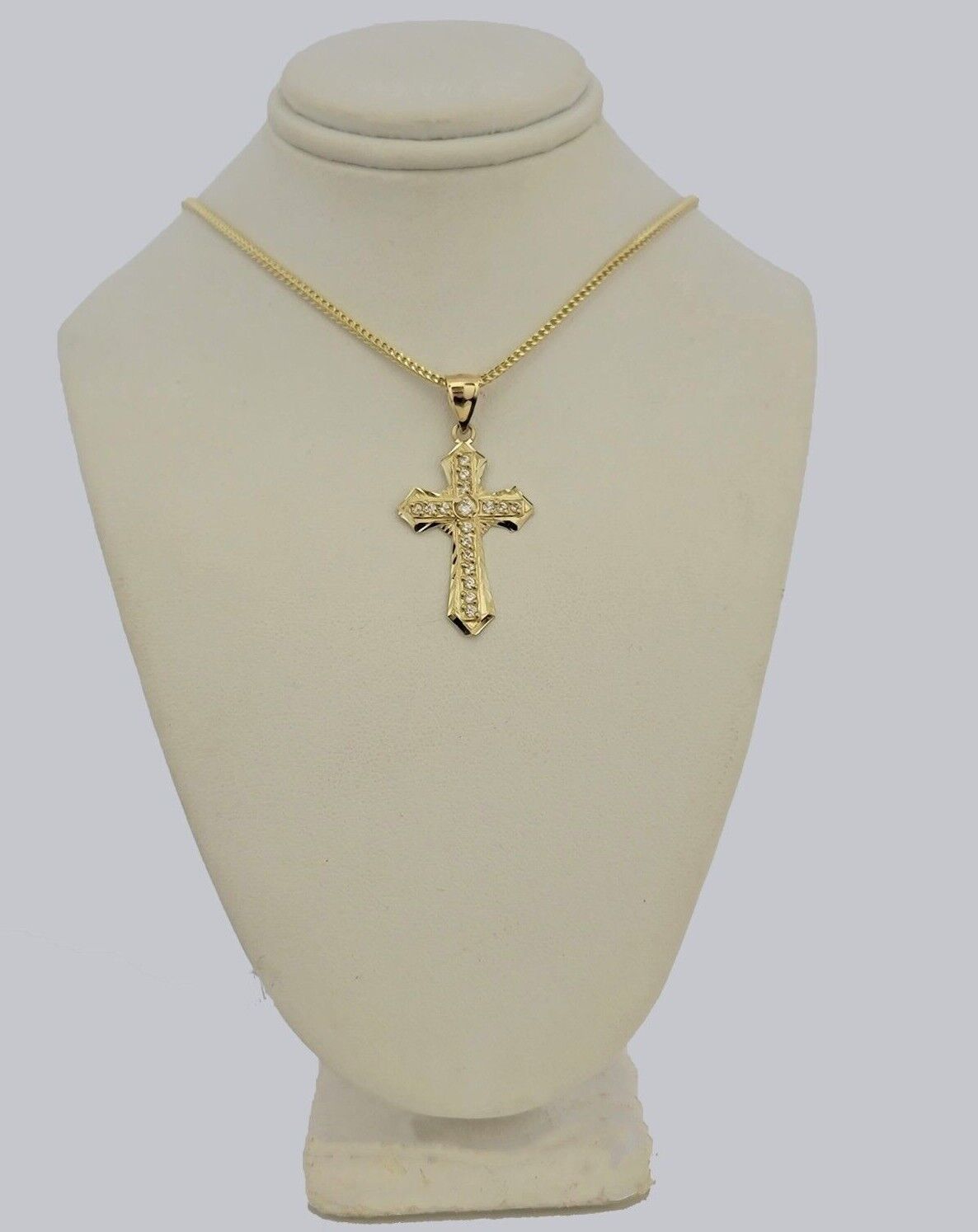 10k Yellow Gold Franco Chain Jesus Cross Charm Pendant 2mm 16-24 Inches Necklace