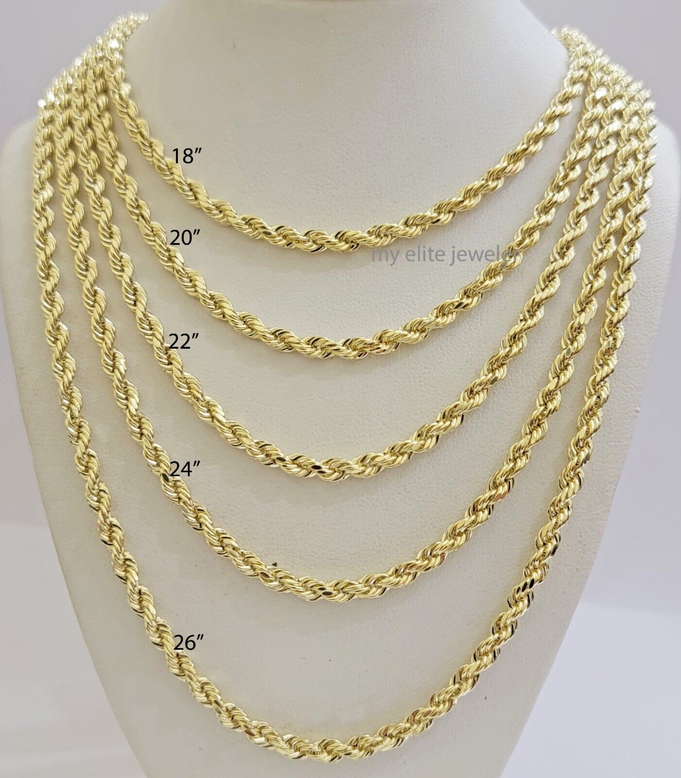 Real 14k Yellow Gold Rope chain necklace 2.5mm 3mm 4mm 5mm 18-26 Inch Men women