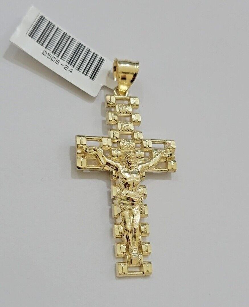 10k Gold Milano Rope Chain Jesus Cross Charm Pendant Set 18-24'' Inches Necklace