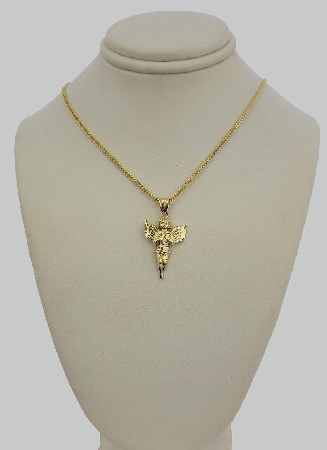 10k Gold Franco Chain Praying Angel Charm Pendant 1.5mm 16-24 Inch Necklace SALE