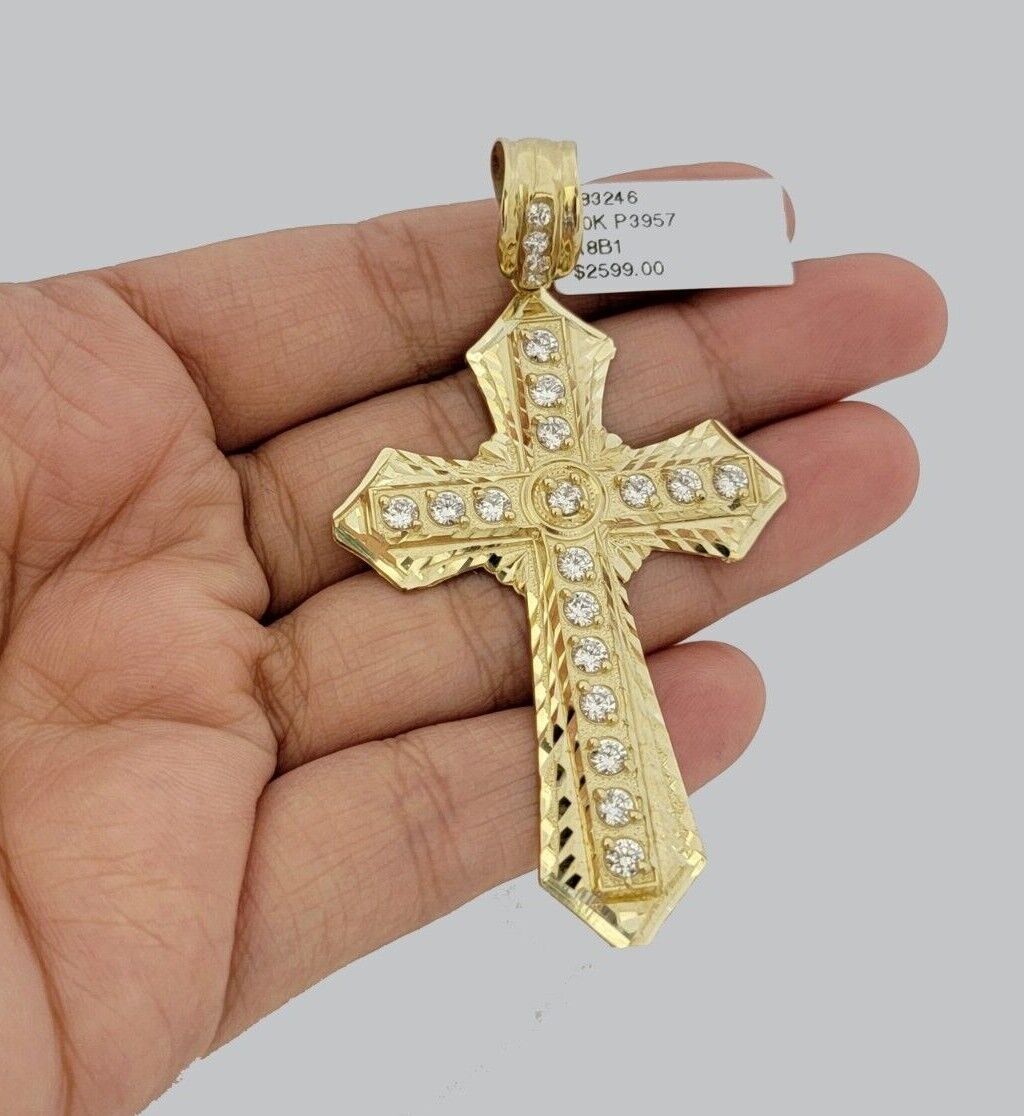 10k Yellow Gold Franco Chain Jesus Cross Charm Pendant 5mm 20-26 Inches Necklace