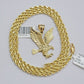 10k Gold Rope Chain Eagle Charm Pendant Set 22'' Inches 3mm Necklace REAL SALE
