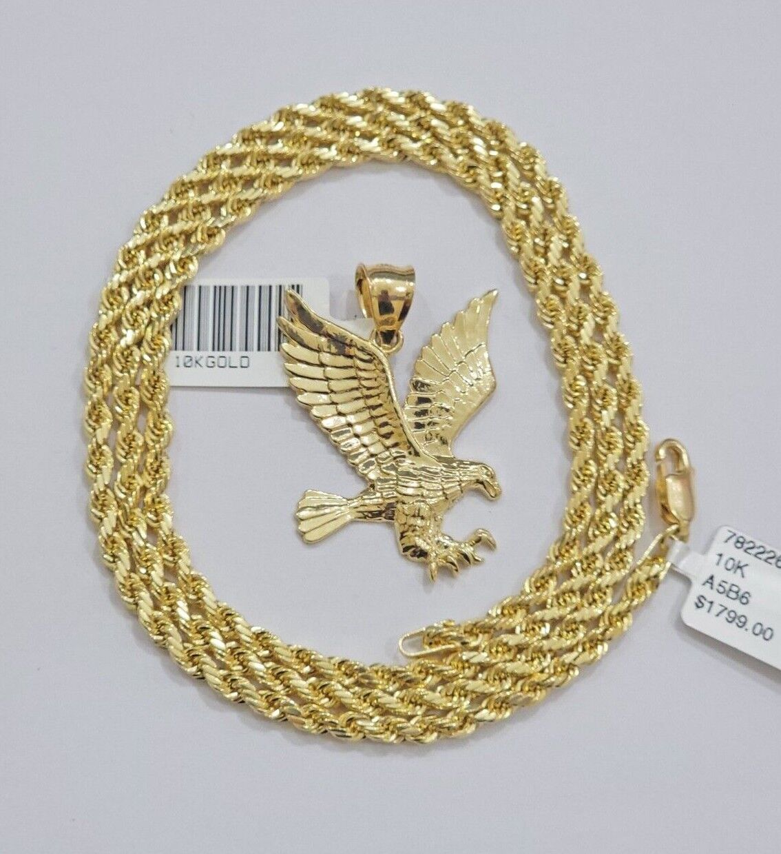 10k Gold Rope Chain Eagle Charm Pendant Set 22'' Inches 3mm Necklace REAL SALE
