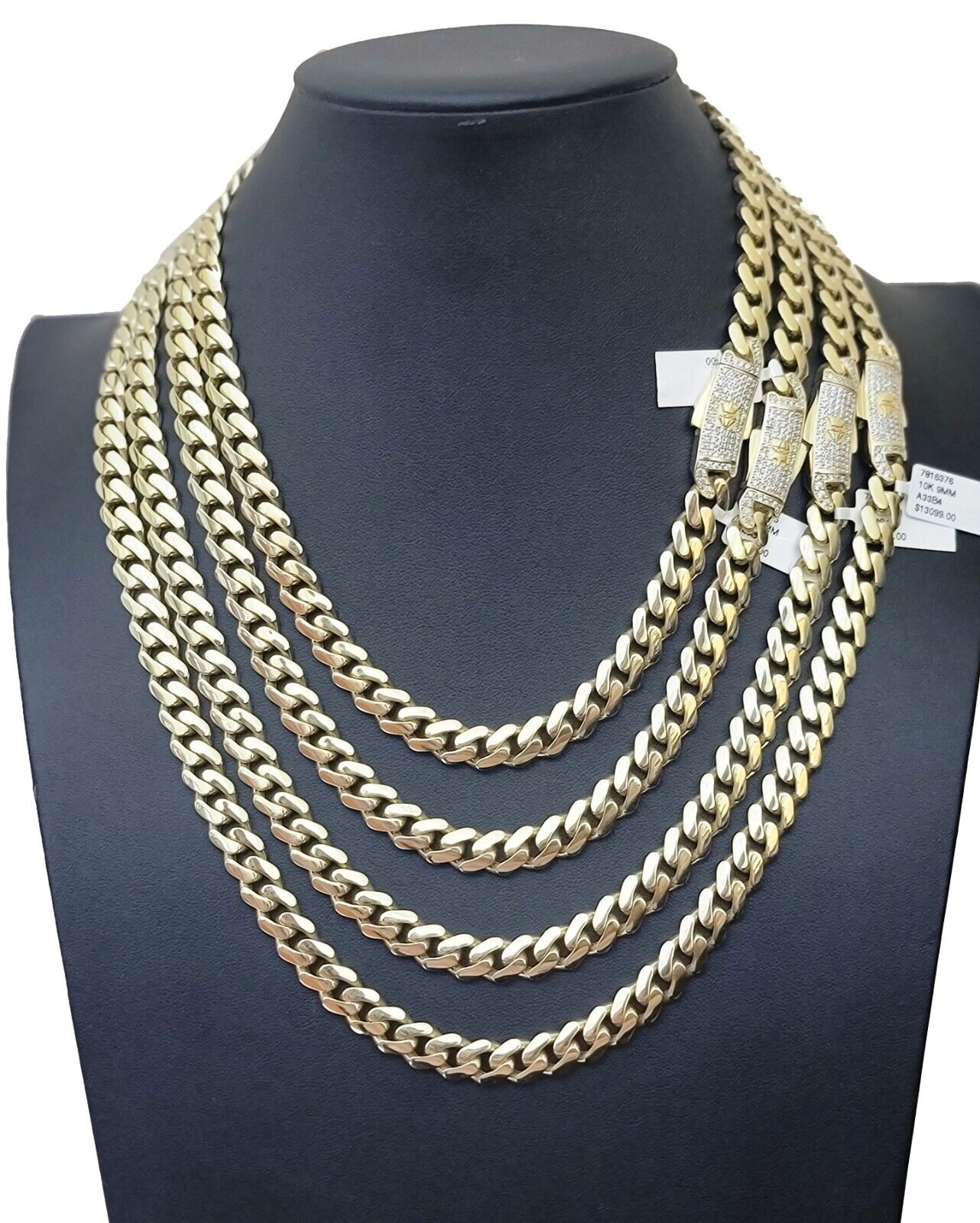 Real 10k Gold chain Cuban Link Monaco necklace 9mm 16-30 Inches CZ Box Lock 10KT