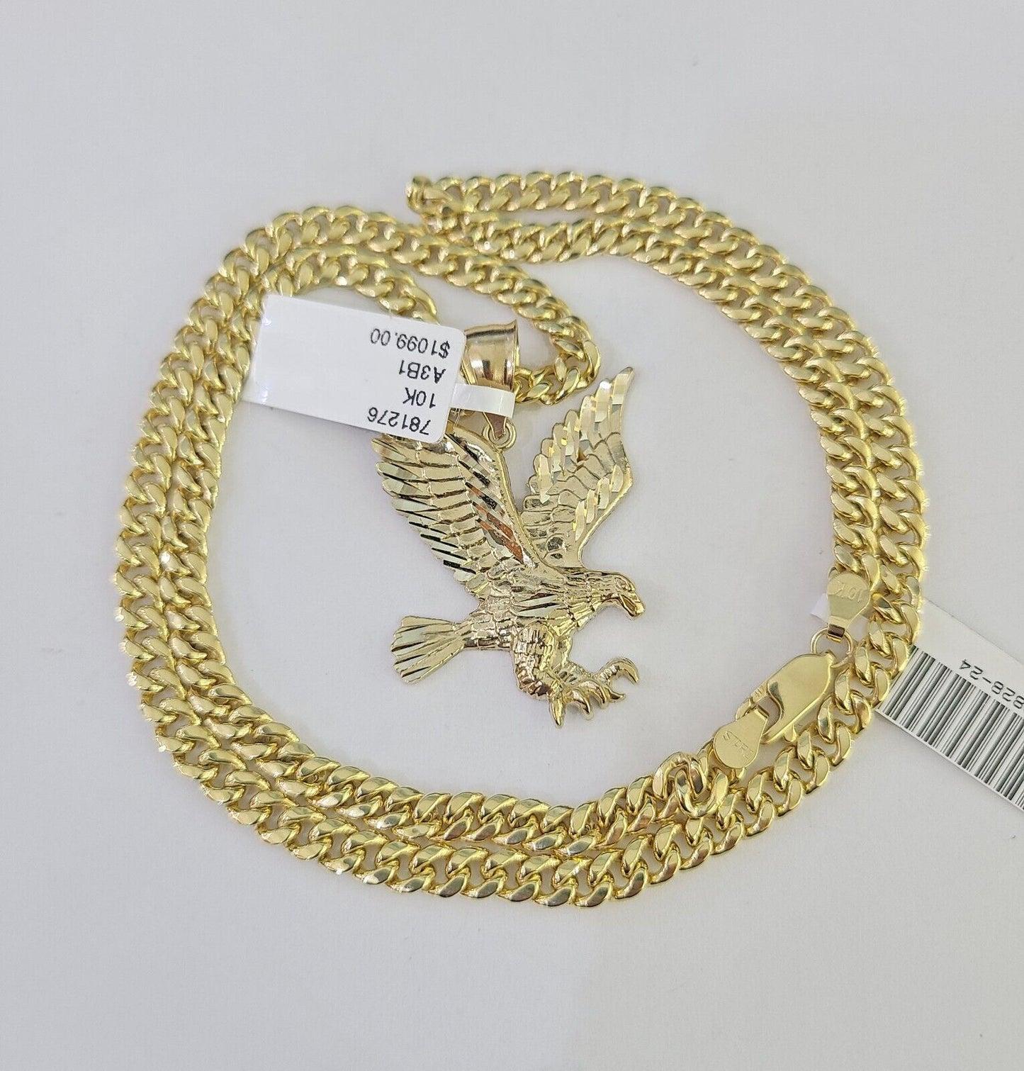 10k Gold Chain Eagle Pendant Set Miami Cuban link Necklace 5mm 20"-30" Charm