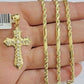 10kt Gold Milano Rope Chain Jesus Cross Charm Pendant Set 18-24'' Inch Necklace