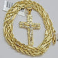 10kt Gold Milano Rope Chain Cross Charm Pendant Set 18-24 Inch 3mm Necklace REAL