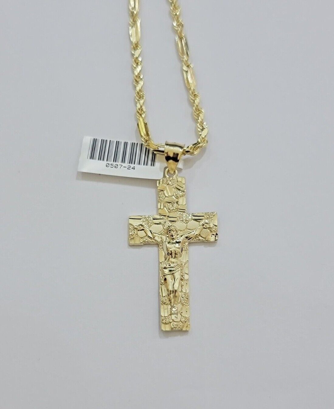 10kt Gold Milano Rope Chain Nugget Cross Charm Pendant Set 18-24'' Inch Necklace