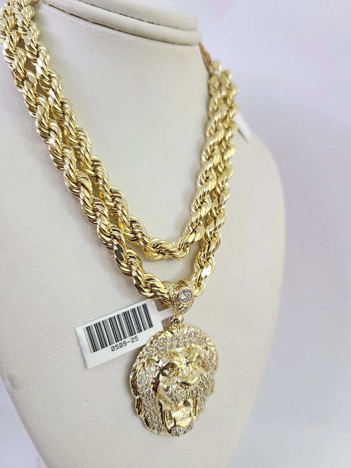 10k Rope Chain Roaring Lion Charm Pendant Gold 18"-30'' Inch 7mm Necklace