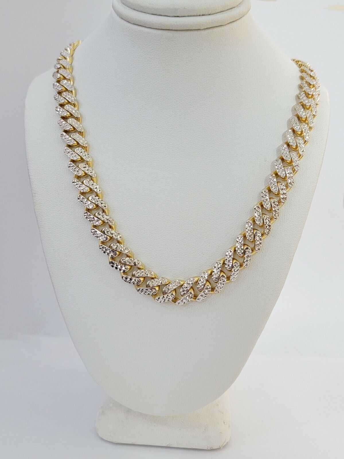 10k Gold Monaco Chain Necklace 7mm 18" Two-tone Diamond Cut REAL 10kt Gold SALE