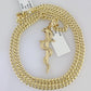 10k Gold Chain Snake Cross Pendant Set Miami Cuban Necklace 4mm 18"-26" Charm