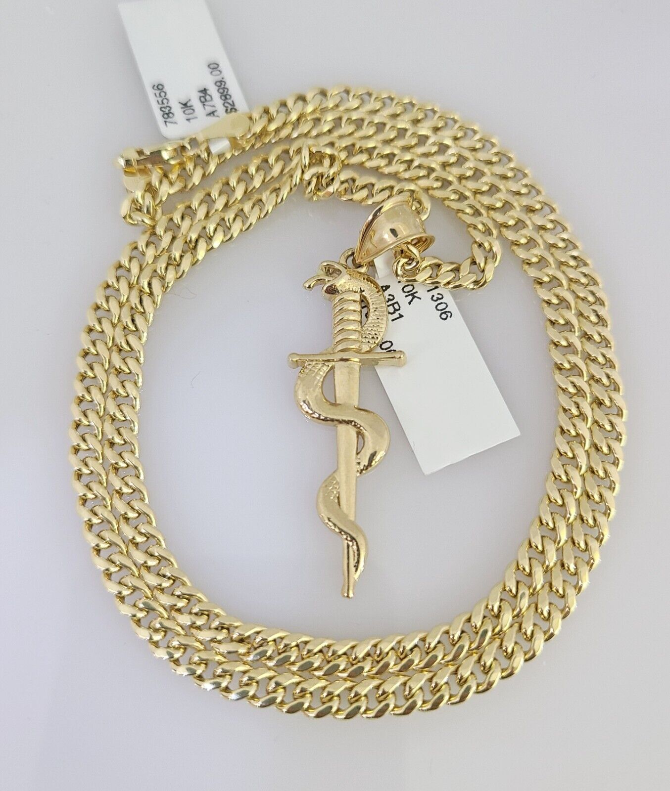 10k Gold Chain Snake Cross Pendant Set Miami Cuban Necklace 4mm 18"-26" Charm