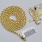 10k Yellow Gold Rope Chain Eagle Charm Pendant Set 18"-28 Inch 3mm Necklace REAL
