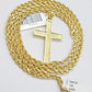 10k Gold Rope Chain Cross Charm Pendant Set 18"-28" inch 3mm Necklace, REAL 10KT