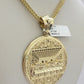 10k Yellow Gold Franco Chain Necklace Last Supper Charm Pendant 3mm 24"Inch 10kt