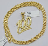 10k Yellow Gold Rope Chain 100 Charm Pendant Set 18"-28 Inch 3mm Necklace REAL