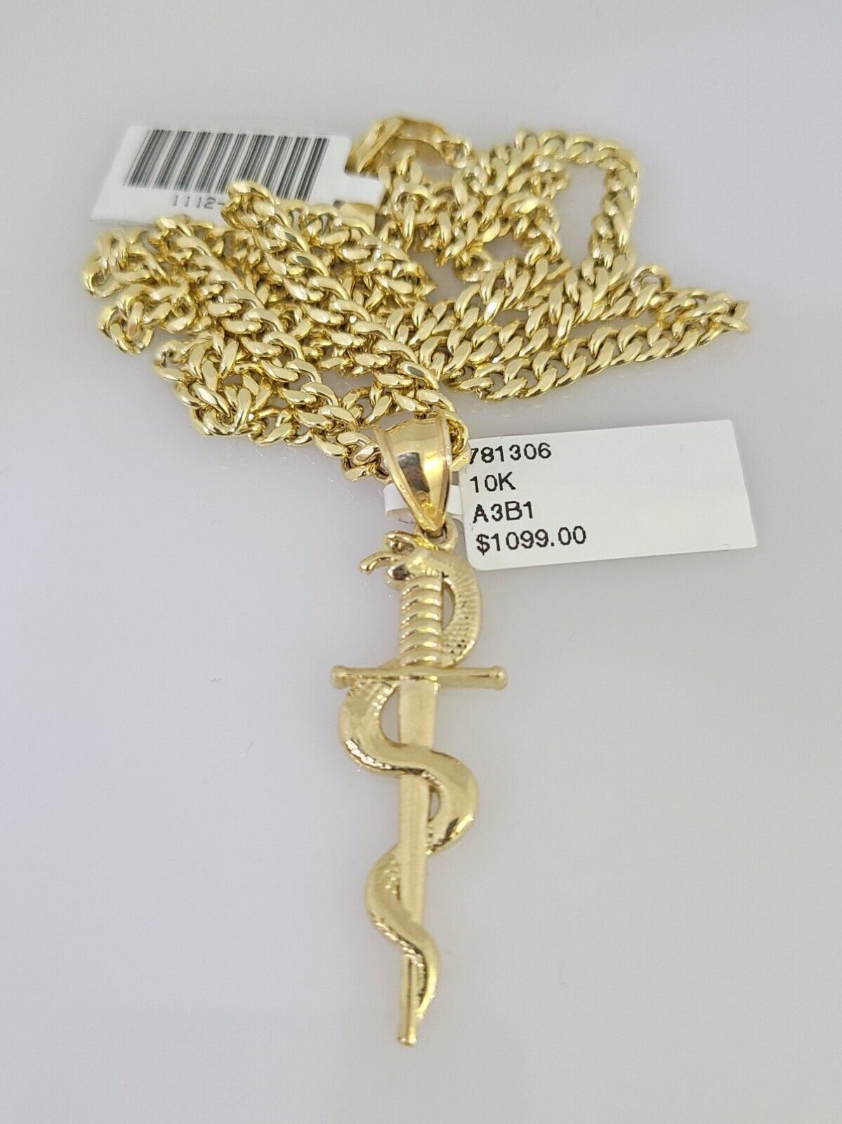 10k Gold Chain Snake Cross Pendant Set Miami Cuban Necklace 4mm 18"-26" Charm