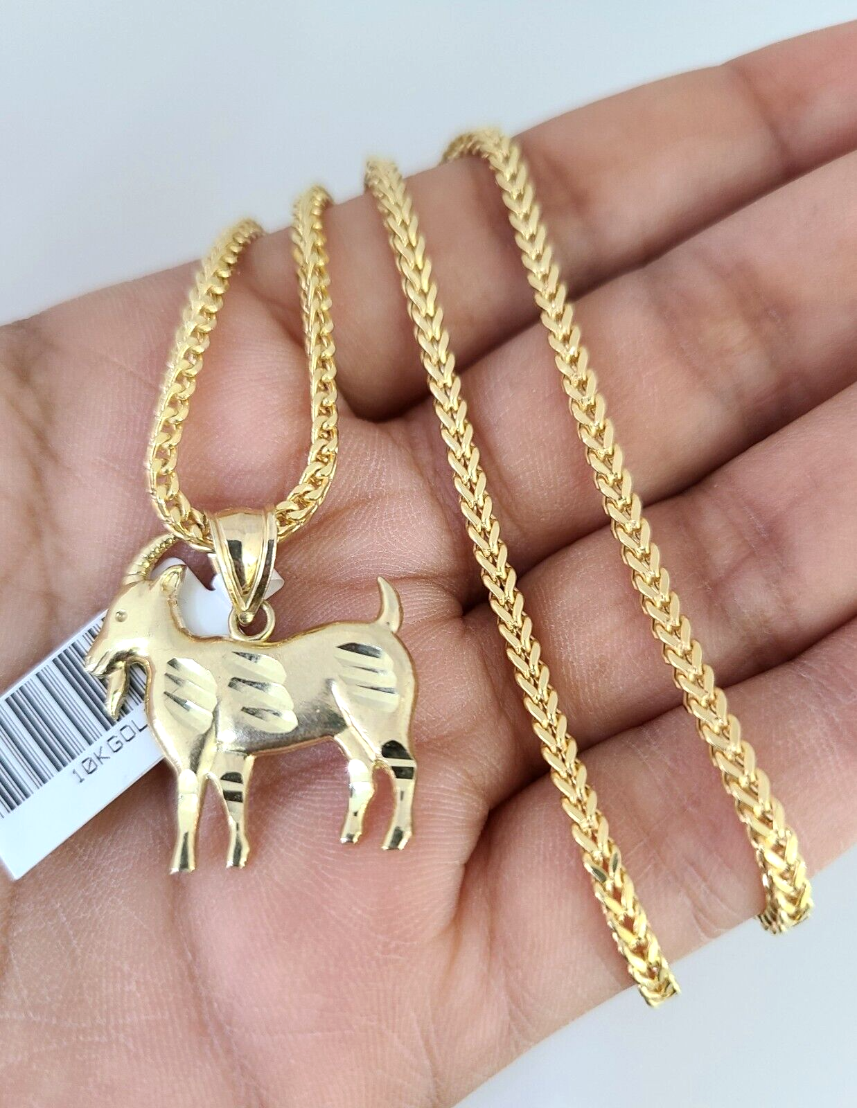 10k Gold Franco Chain Goat Charm Pendant 2.5mm 18-24 Inches Necklace SET