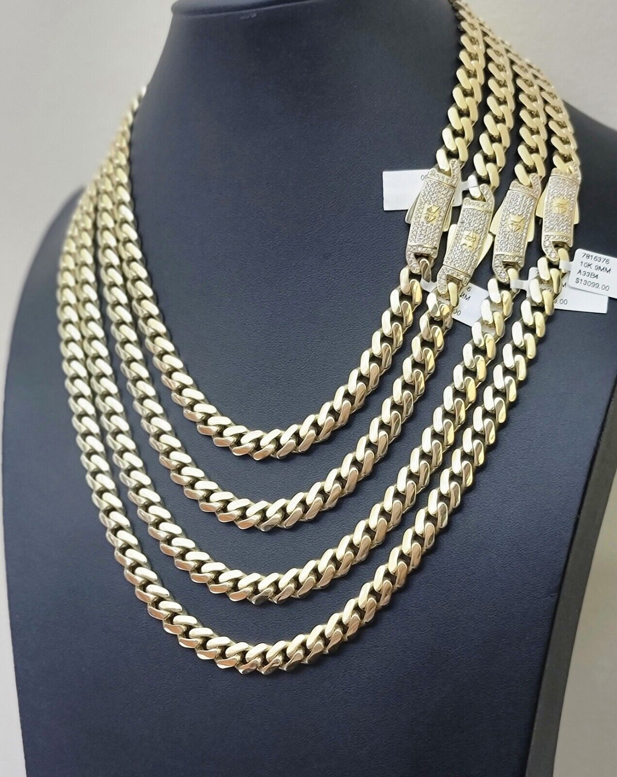 Real 10k Gold chain Cuban Link Monaco necklace 9mm 16-30 Inches CZ Box Lock 10KT