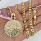 Real 14k Gold Chain Mayan Calendar Set 14kt Miami Cuban Link Chain 5mm Charm