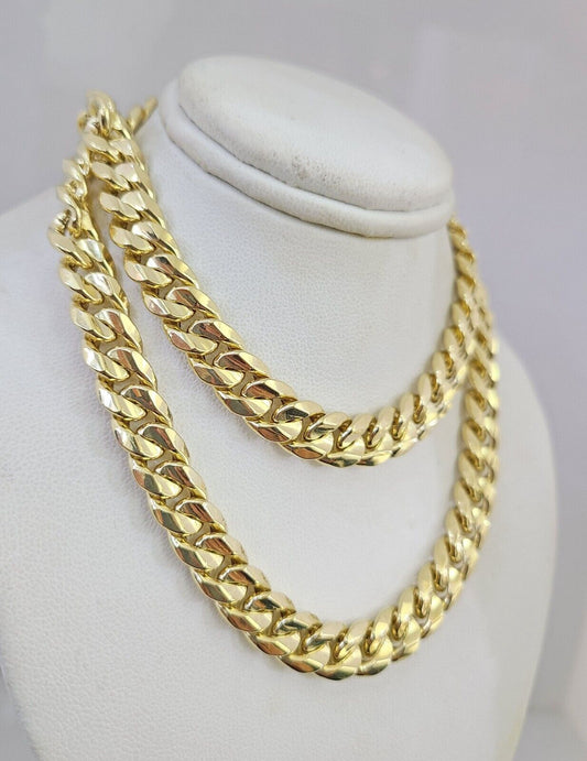 Real 14k Mens Chain Miami Cuban Link Necklace 22" 9mm 14KT Gold Sale, HOLLOW