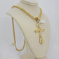 10k Yellow Gold Franco Chain Jesus Cross Charm Pendant 5mm 20-26 Inches Necklace