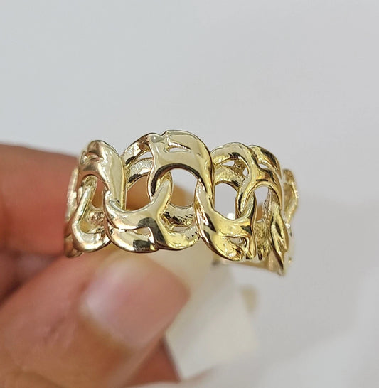 10k Cuban Curb Ring Yellow Gold Women Men Real Genuine 10Kt