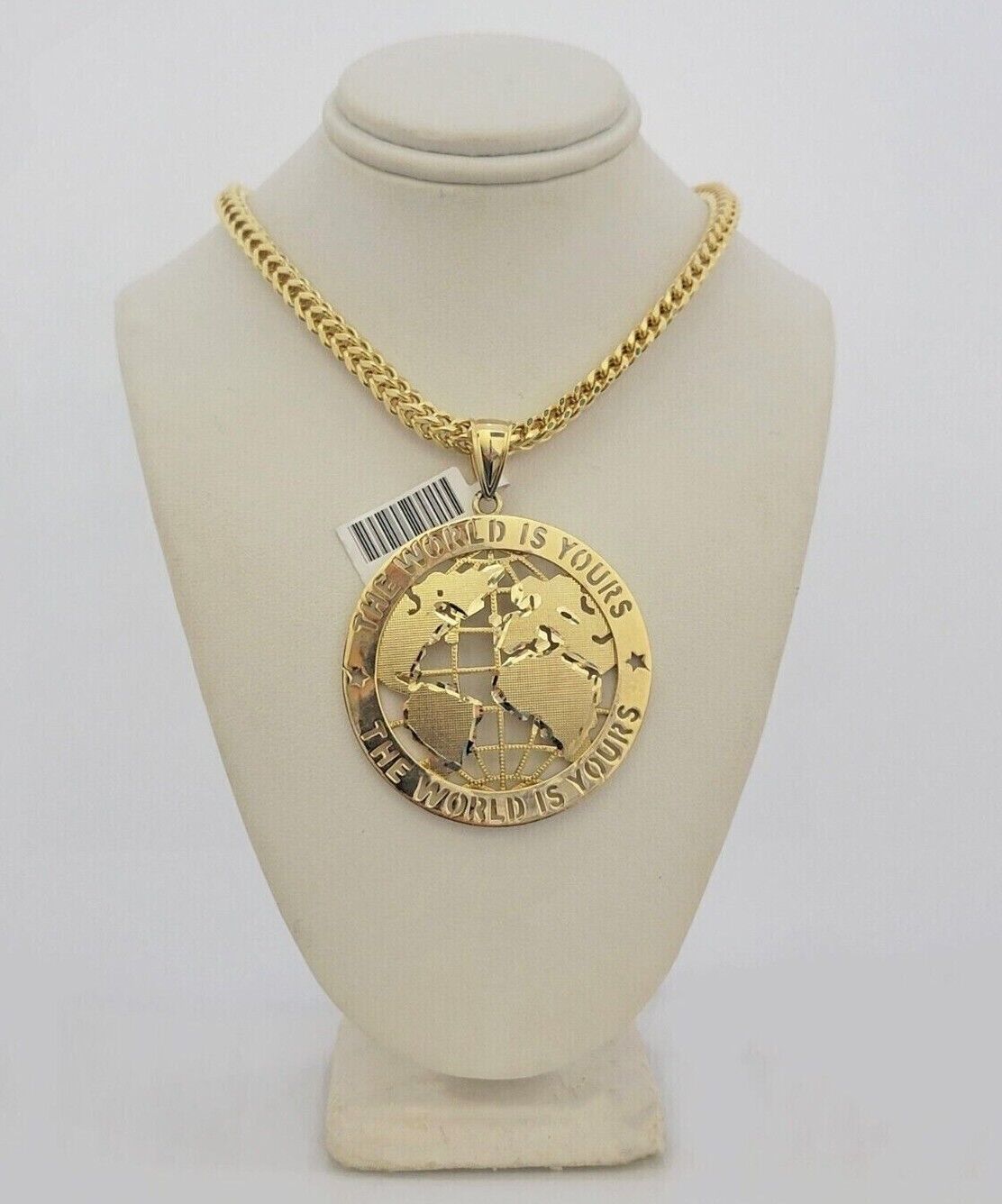 10k Yellow Gold Franco Chain Necklace World Map Charm Pendant 5mm 20-26'' Inches