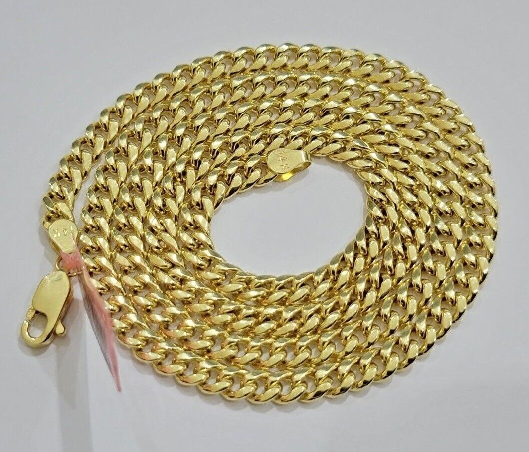 Real 14k Yellow Gold Chain Miami Cuban Link Necklace 24 Inch 5mm 10kt Men Women