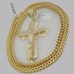 10k Yellow Gold Franco Chain Necklace Jesus Cross Charm Pendant 5mm 20-26 Inches