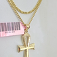 Real 14k Gold Chain Jesus Cross Pendant Set 14kt Miami Cuban Chain 2mm Charm