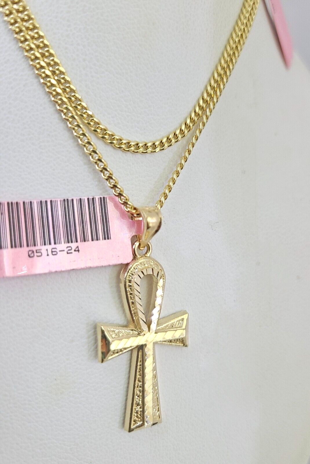 Real 14k Gold Chain Jesus Cross Pendant Set 14kt Miami Cuban Chain 2mm Charm