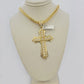 10k Yellow Gold Franco Chain Jesus Cross Charm Pendant 5mm 20-26 Inches Necklace