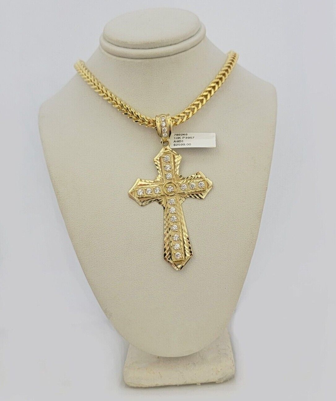 10k Yellow Gold Franco Chain Jesus Cross Charm Pendant 5mm 20-26 Inches Necklace