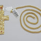 10kt Yellow Gold Franco Chain Necklace Nugget Cross Charm Pendant 3mm 18-26 Inch