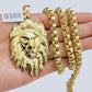 Real 10kt Gold Box Byzantine Necklace Lion Charm Pendant SET Chain 6mm 24 Inches