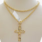 Real 14k Gold Rope Chain Necklace Jesus Cross Charm Pendant Set 16-28" inch 3mm